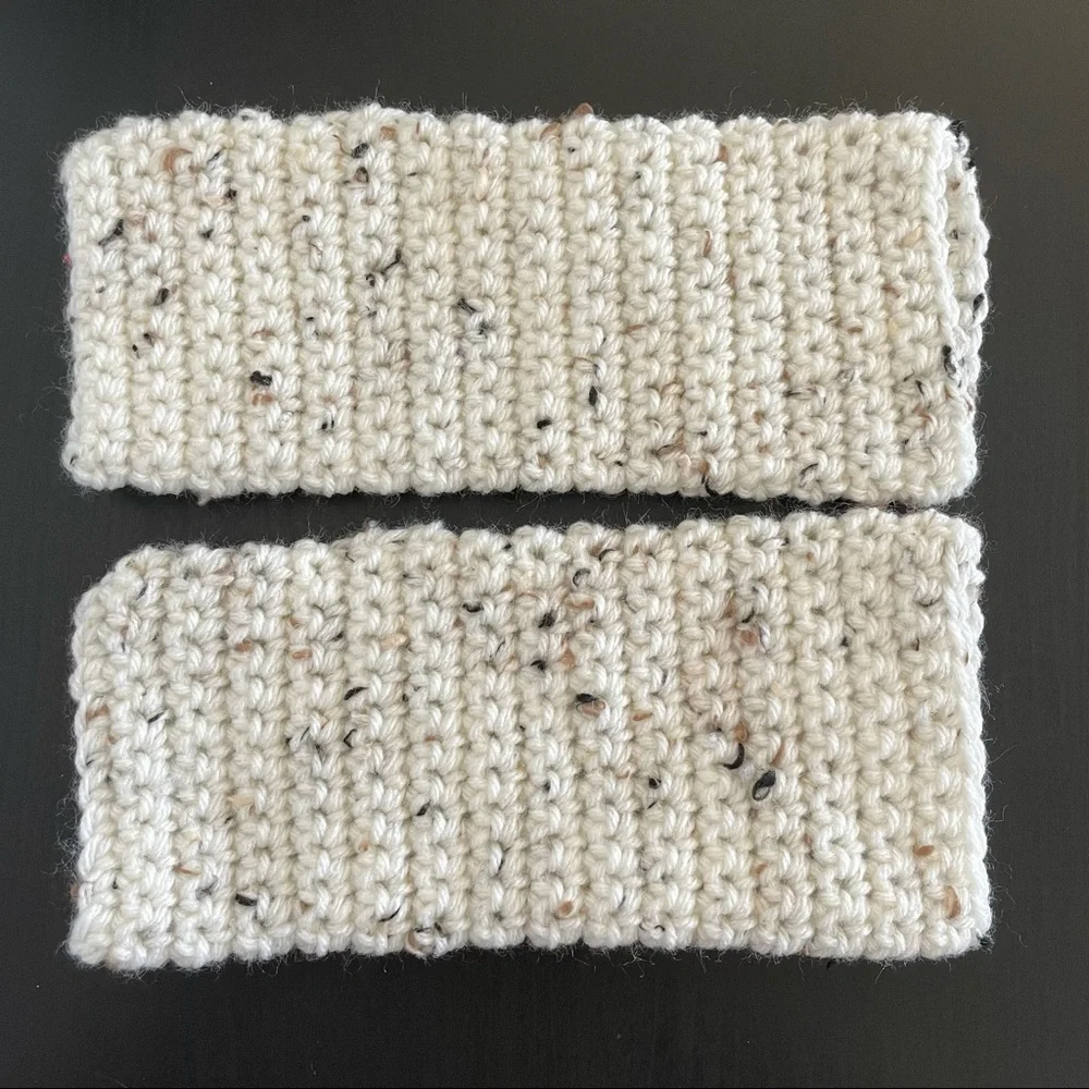 Hand Crafted Fingerless Gloves Crochet Cream OSFM Knit Outdoor Gift Women